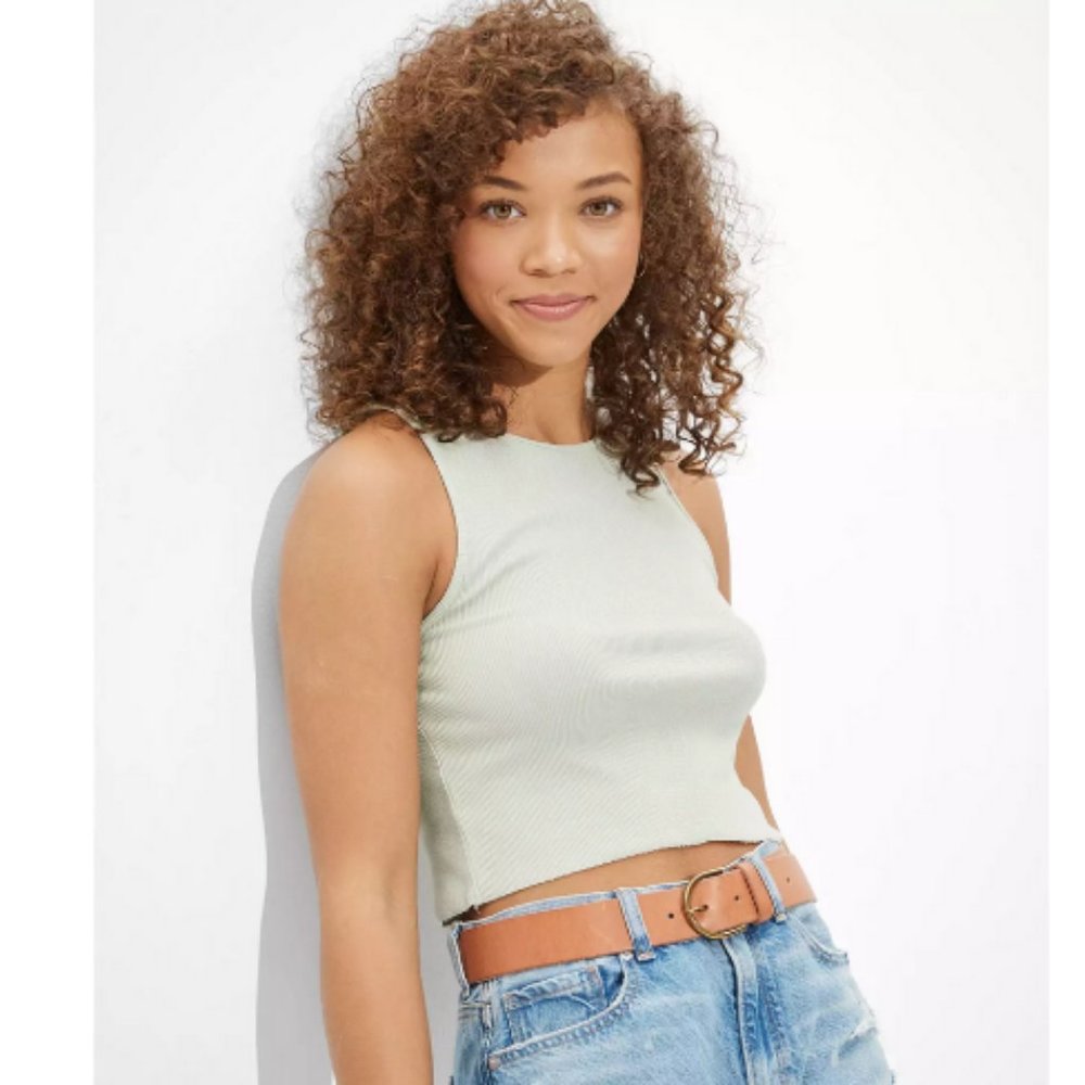 AE Cropped High Neck Tank Top - Green